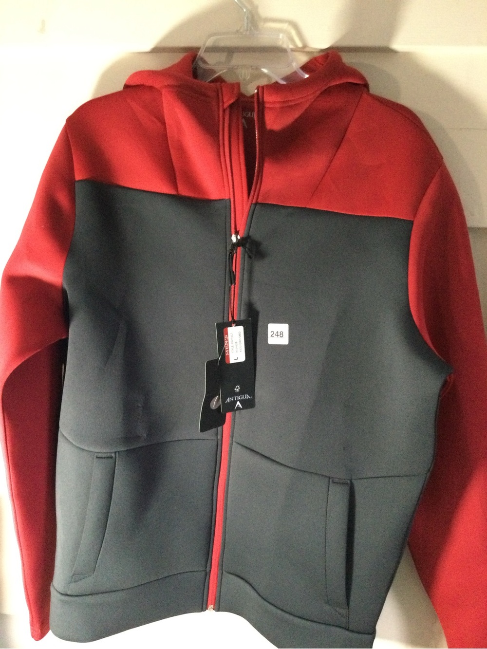 Antigua Hooded Zip Jacket in Red and Charcoal